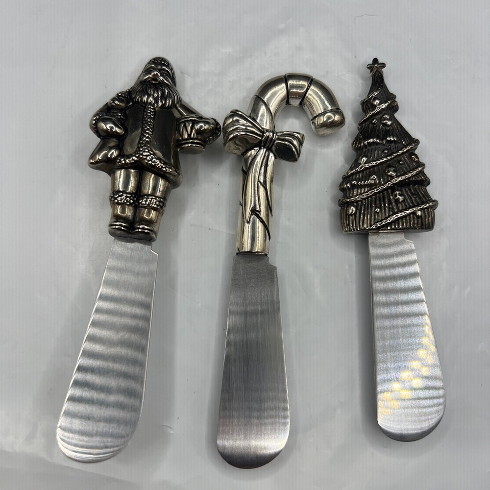 Cheese Spreader Knife Set of 3 Christmas Santa Tree Candy Cane